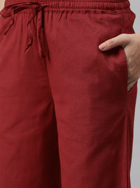 Thumbnail for Biba Women Red Solid Kurta with Palazzos - Distacart