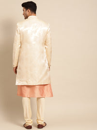 Thumbnail for KISAH Men Beige & Orange Woven-Design Sherwani Set - Distacart