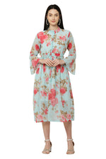 Thumbnail for PAVONINE Rama Green Color Flower Printed Straight Dress For Women - Distacart