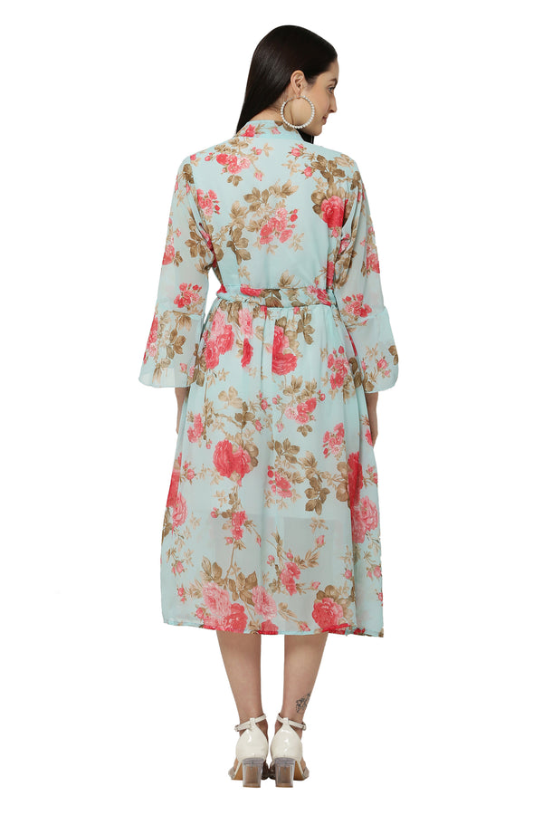 PAVONINE Rama Green Color Flower Printed Straight Dress For Women - Distacart