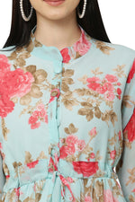 Thumbnail for PAVONINE Rama Green Color Flower Printed Straight Dress For Women - Distacart