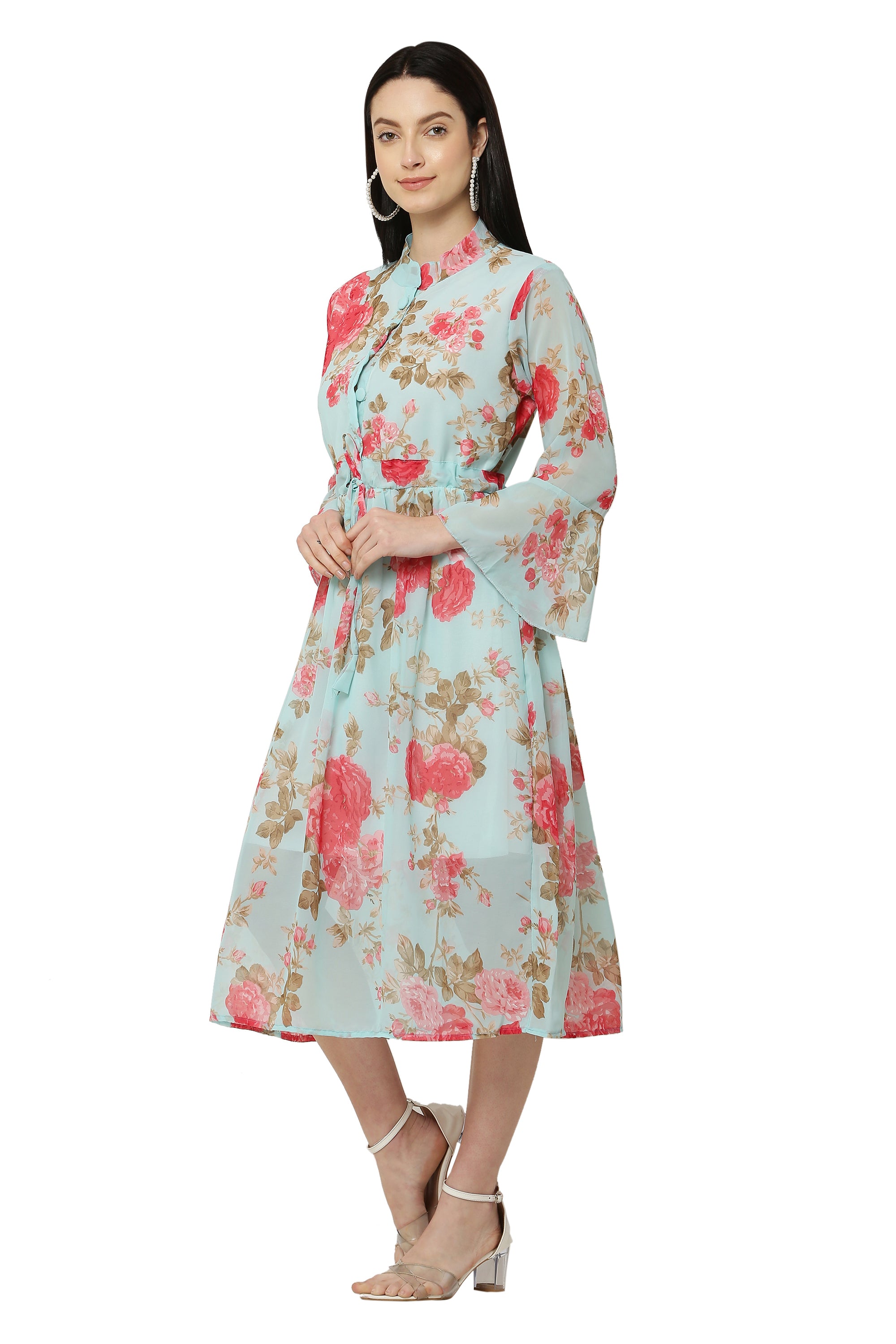 PAVONINE Rama Green Color Flower Printed Straight Dress For Women - Distacart