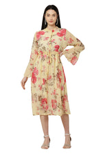 Thumbnail for PAVONINE Yellow Color Flower Printed Straight Dress For Women - Distacart