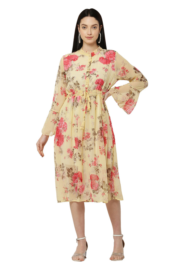 PAVONINE Yellow Color Flower Printed Straight Dress For Women - Distacart