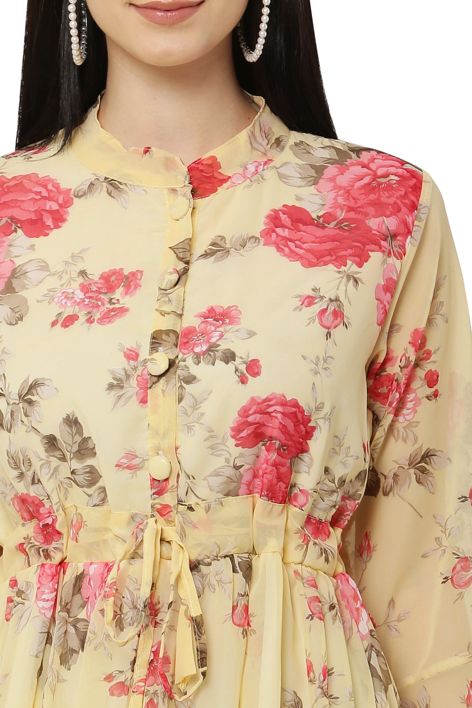 PAVONINE Yellow Color Flower Printed Straight Dress For Women - Distacart