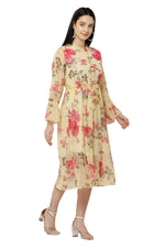 Thumbnail for PAVONINE Yellow Color Flower Printed Straight Dress For Women - Distacart