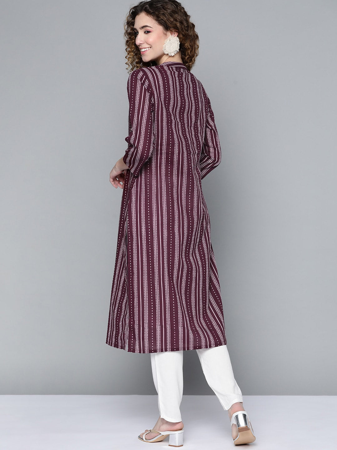 HERE&NOW Women Burgundy & White Printed Kurta - Distacart