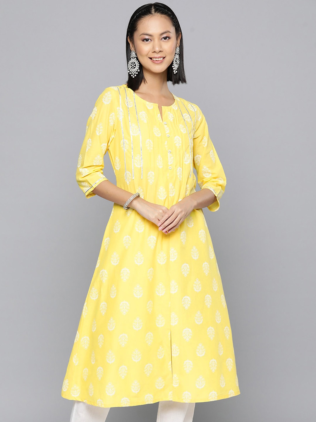 HERE&NOW Ethnic Motifs Printed A-Line Kurta - Distacart