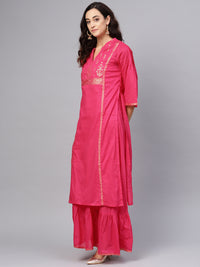 Thumbnail for Biba Women Pink & Golden Printed Layered A-Line Kurta - Distacart