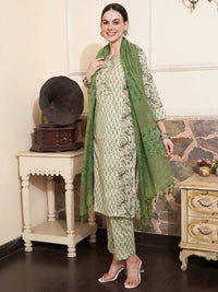 Thumbnail for Sangria Floral Printed Gotta Patti Pure Cotton Straight Kurta With Trousers & With Dupatta - Distacart