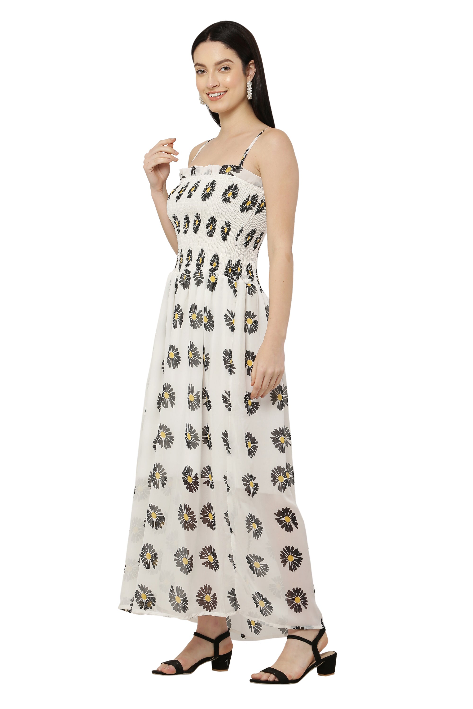 PAVONINE Peach Color Flower Printed Lace Bottom Dress For Women - Distacart