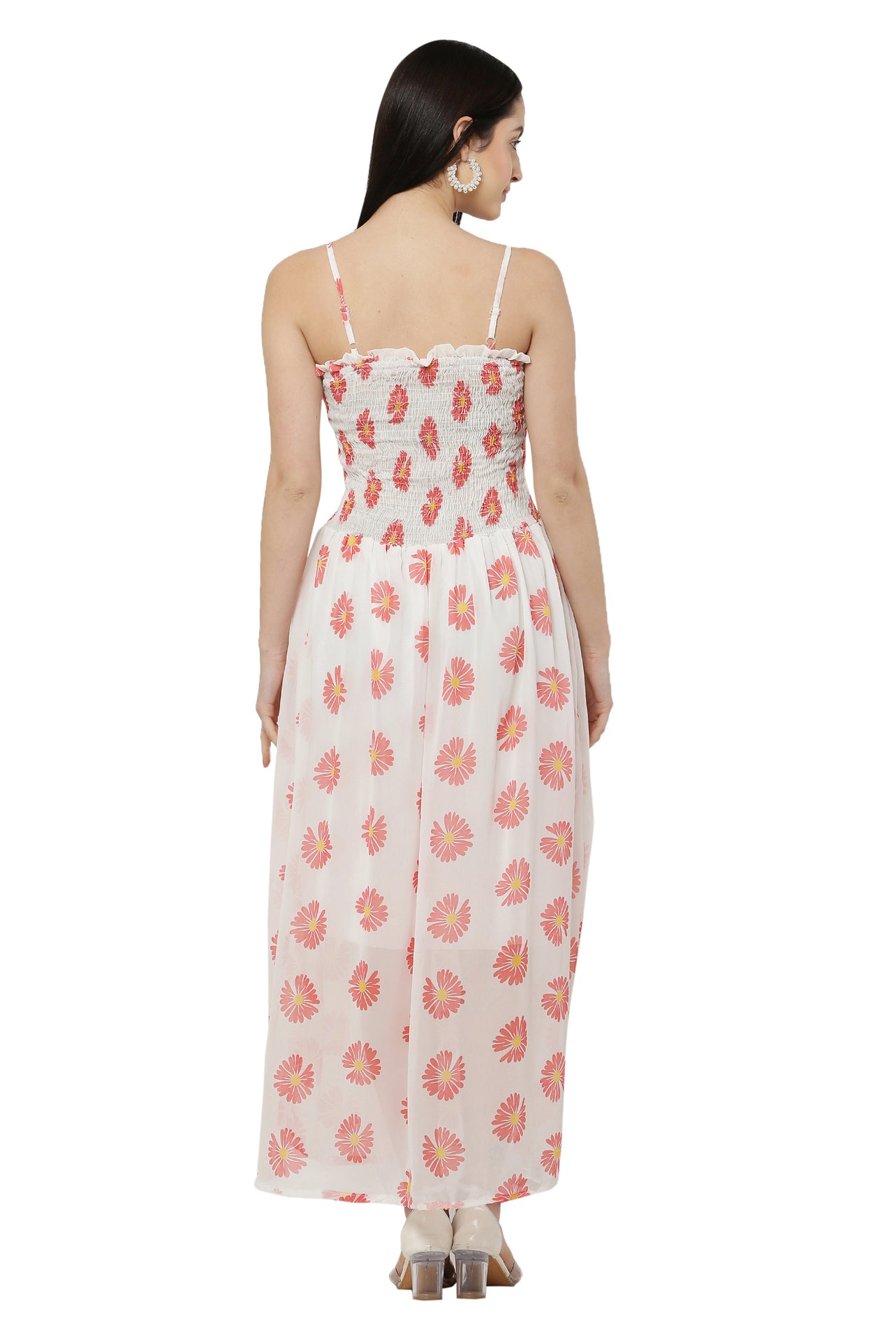 PAVONINE White Color Flower Printed Lace Bottom Dress For Women - Distacart