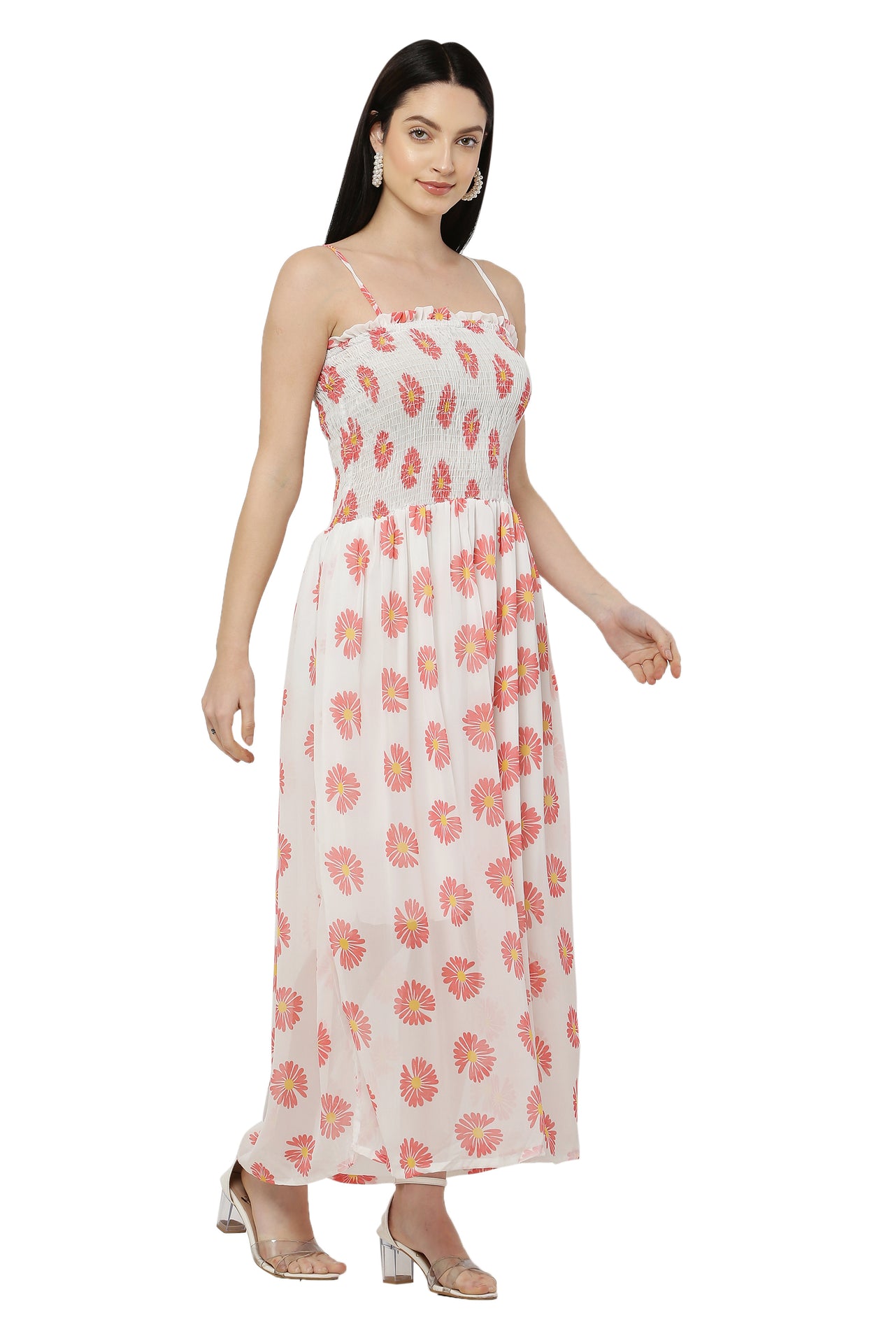 PAVONINE White Color Flower Printed Lace Bottom Dress For Women - Distacart