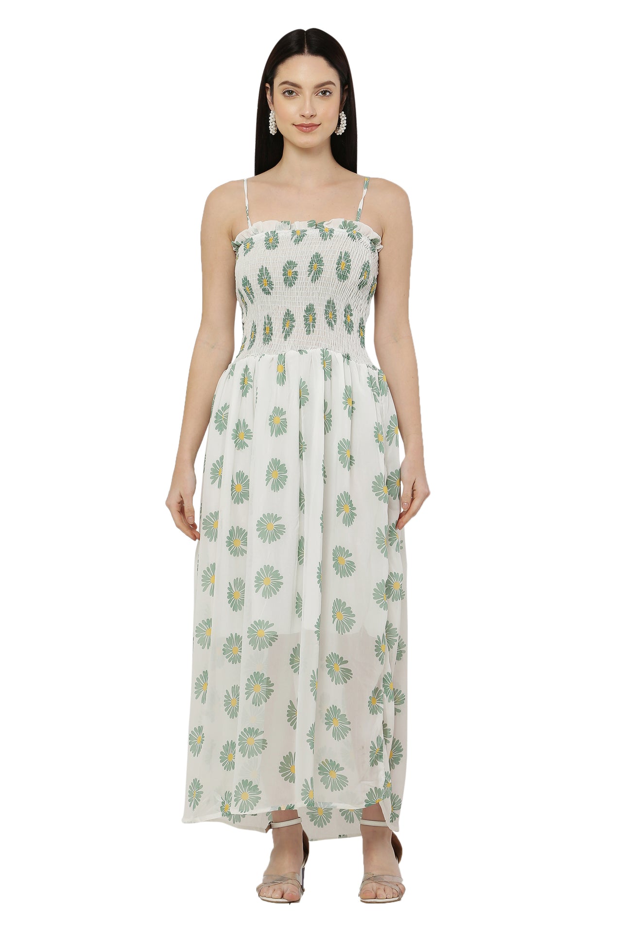 PAVONINE Yellow Color Flower Printed Lace Bottom Dress For Women - Distacart