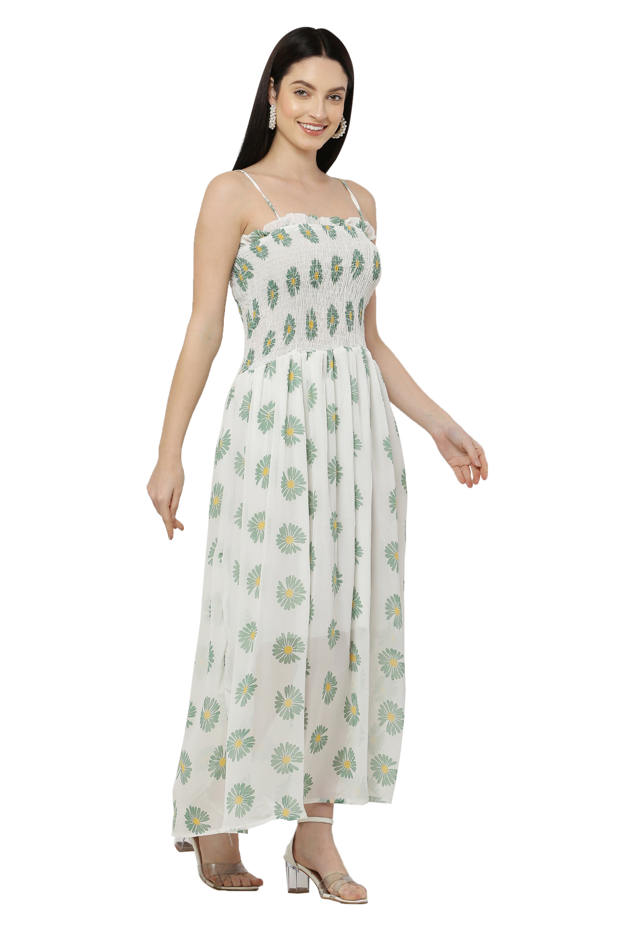 PAVONINE Yellow Color Flower Printed Lace Bottom Dress For Women - Distacart