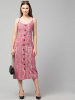 Thumbnail for PAVONINE Peach Color Printed Shoulder Strap Dress For Women - Distacart