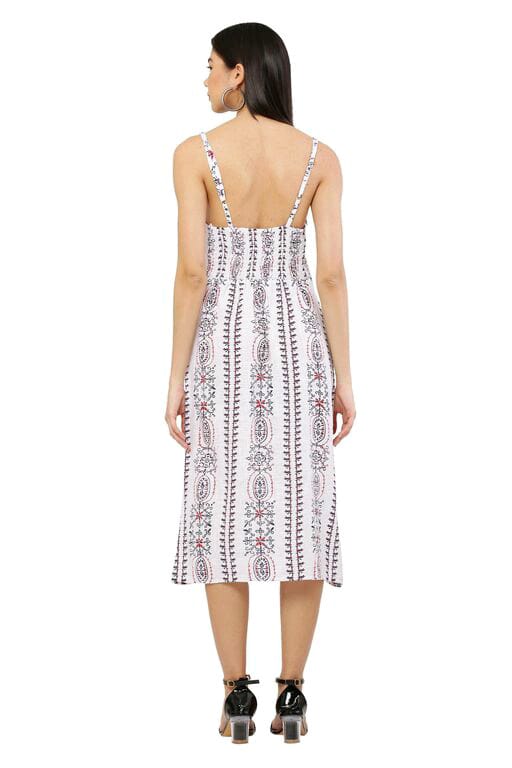 PAVONINE White Color Printed Shoulder Strap Dress For Women - Distacart