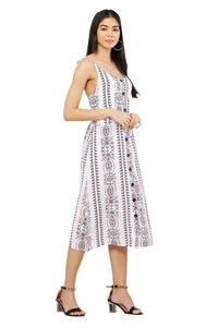 Thumbnail for PAVONINE White Color Printed Shoulder Strap Dress For Women - Distacart