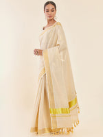 Thumbnail for Soch Off White & Gold-Toned Zari Tissue Kasavu Saree - Distacart