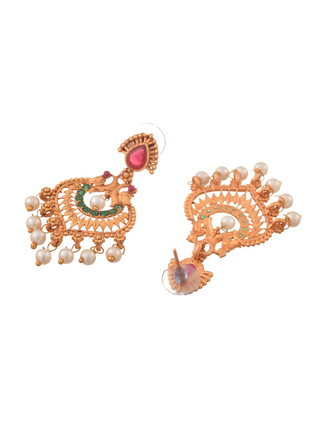 Saraf RS Jewellery Gold-Plated Red & Green Bridal Temple Jewellery Set - Distacart