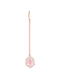 Thumbnail for Saraf RS Jewellery Rose Gold-Plated & Pink AD Studded Handcrafted Jewellery Set - Distacart