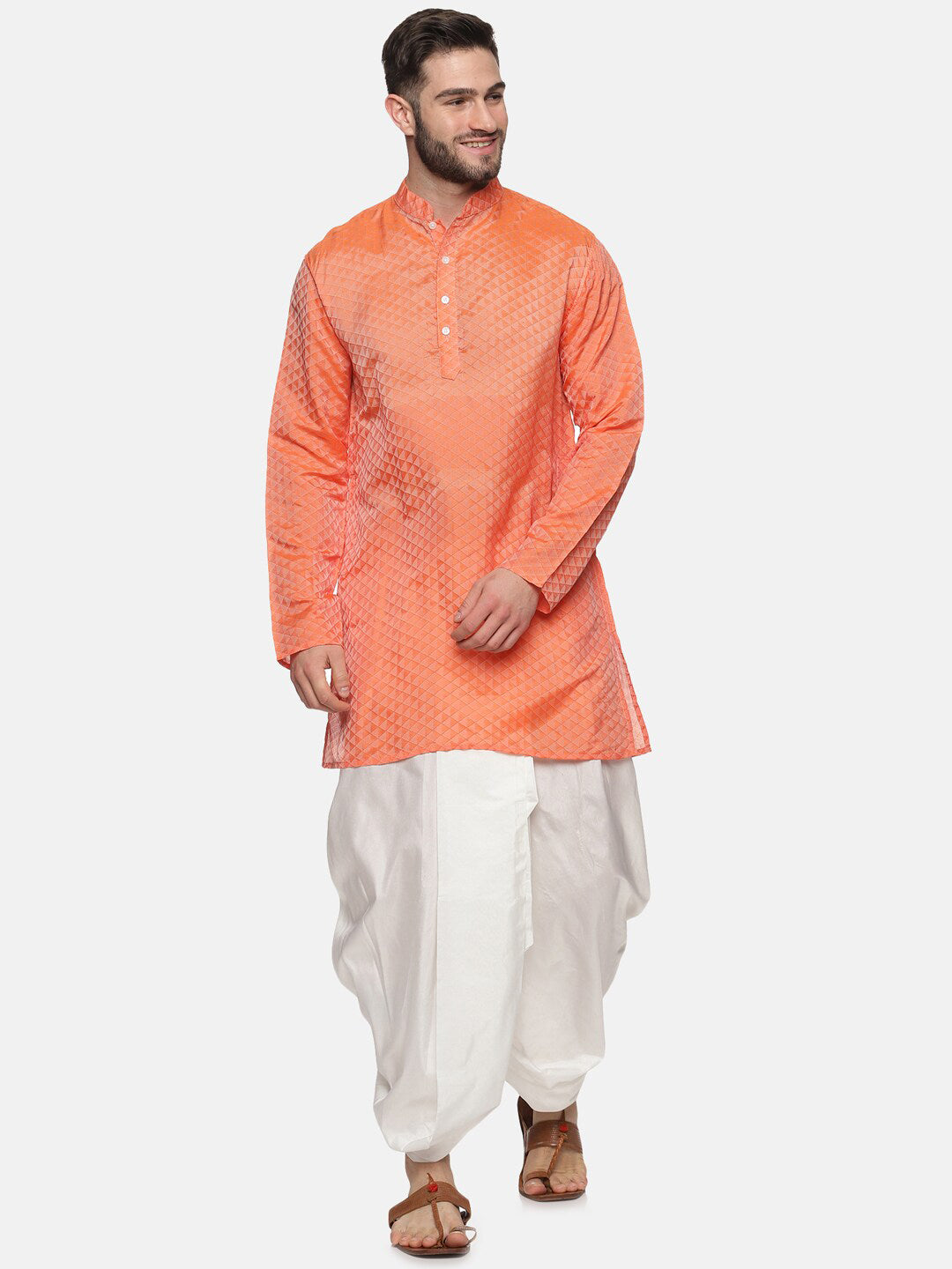 Sethukrishna Mens Orange Kurta with Dhoti Pants - Distacart