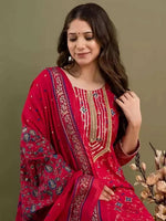 Thumbnail for Kalini Floral Printed Gotta Patti Anarkali Kurta With Palazzos & Dupatta - Distacart