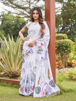 Thumbnail for Tikhi Imli White Floral Printed Saree - Distacart