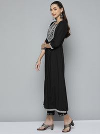 Thumbnail for HERE&NOW Women Black Ethnic Motifs Embroidered Kurta with Trousers & With Dupatta - Distacart
