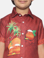 Thumbnail for Sethukrishna Boys Printed Traditional Shirt With Adjustable Velcro Dhoti Set - Distacart