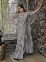 Thumbnail for Tikhi Imli Embellished Border Sequinned Saree With Cape - Distacart