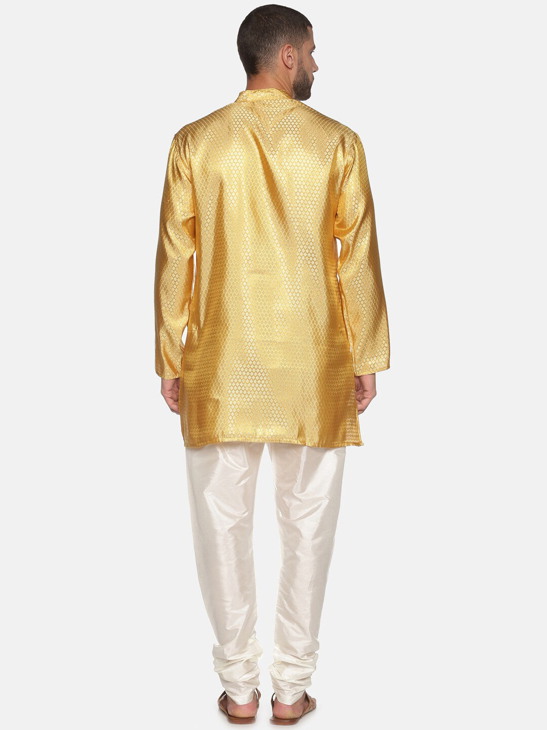 Sethukrishna Men Gold-Toned & White Kurta with Churidar - Distacart