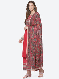 Thumbnail for Biba Women Red Ethnic Motifs Striped Kurta with Palazzos & With Dupatta - Distacart