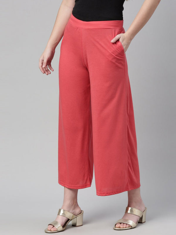 Souchii Peach-Coloured Knitted Palazzos - Distacart