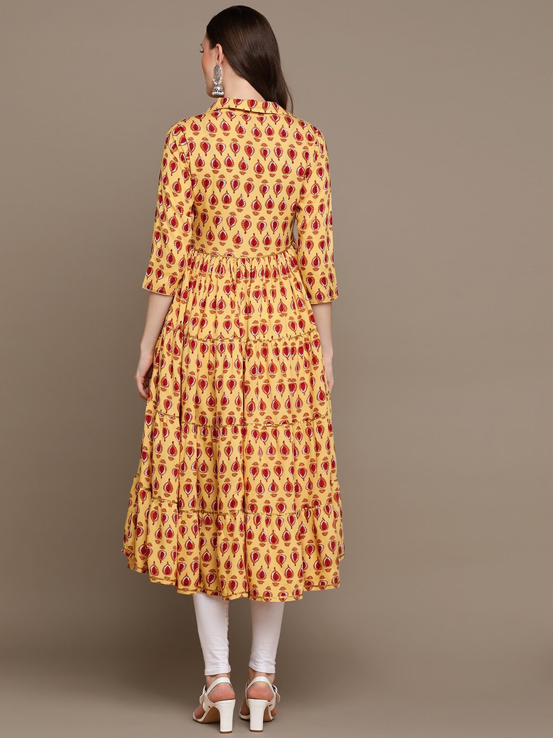 HERE&NOW Ethnic Motifs Printed Shirt Collar Pure Cotton Anarkali Kurta - Distacart
