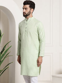 Thumbnail for Sojanya Men Green Dobby Checked Straight Kurta - Distacart