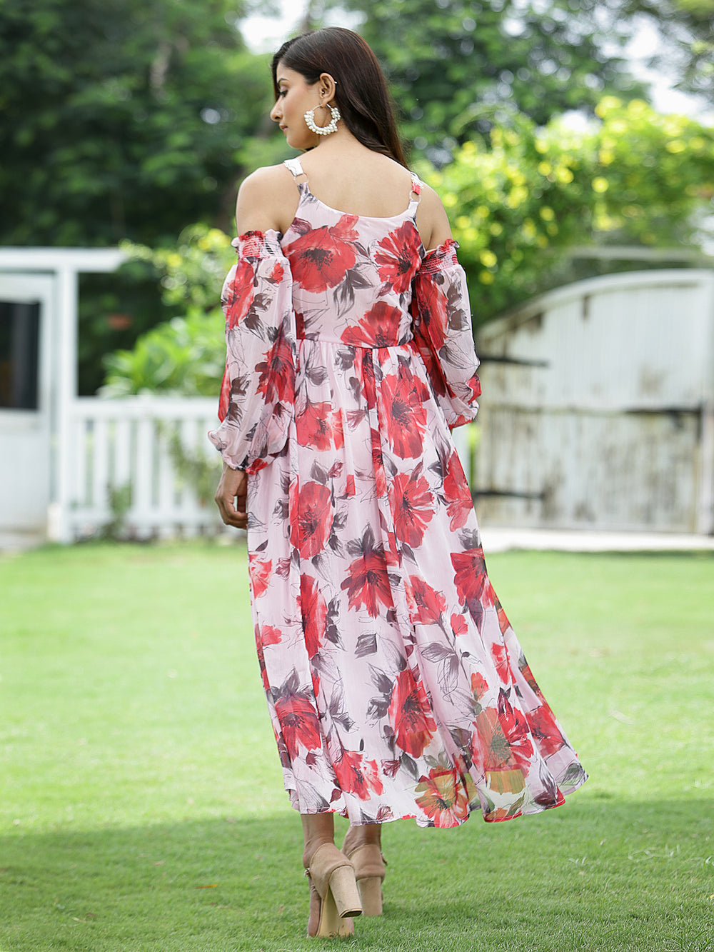 Juniper Women's Lightpink Chiffon Printed Flared Dress - Distacart