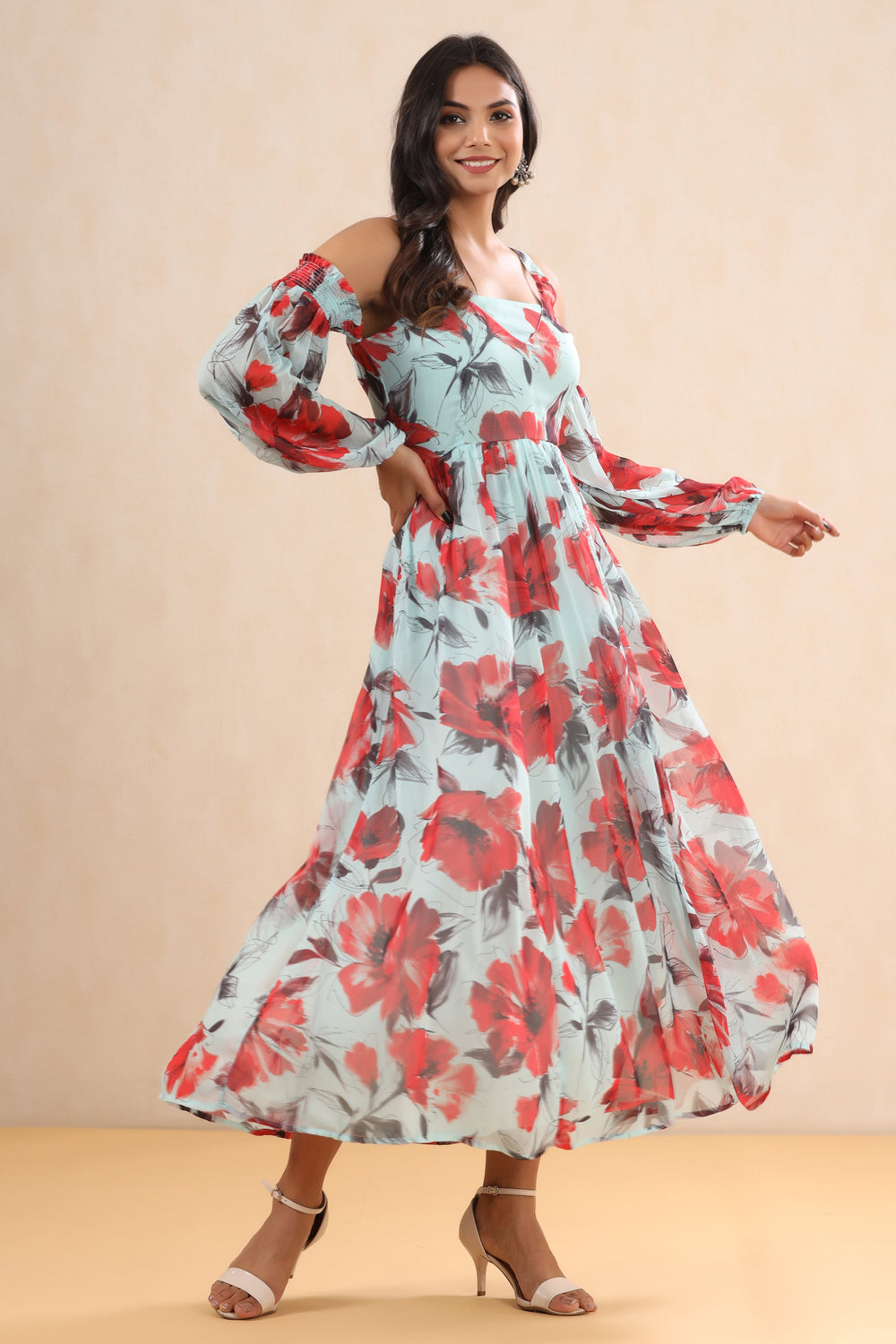 Juniper Women's Mint Chiffon Printed Flared Dress - Distacart