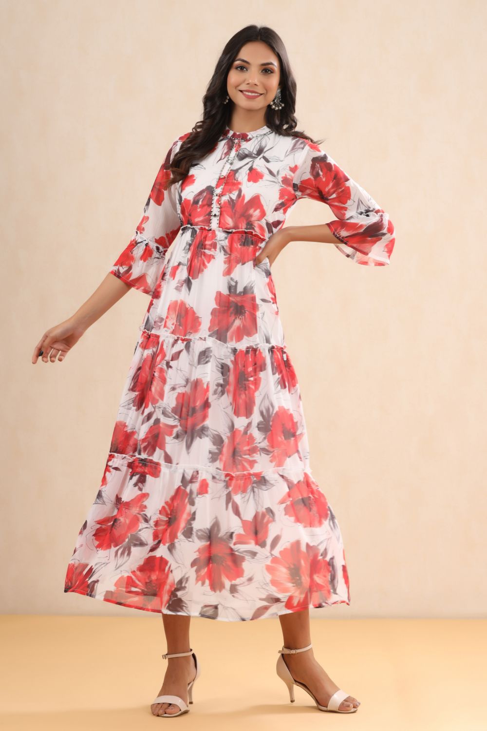 Juniper Womens White Chiffon Floral Printed Tiered Dress - Distacart