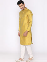 Thumbnail for Manyavar Men Yellow & White Self Design Kurta with Churidar - Distacart