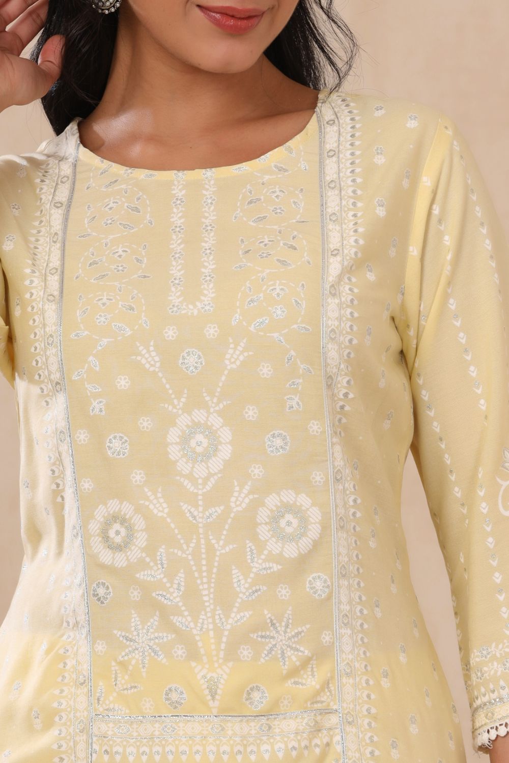 Juniper Womens Light Yellow Rayon Khari Printed Straight Kurta - Distacart