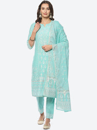 Thumbnail for Biba Women Floral Printed Kurta with Trousers & Dupatta - Distacart