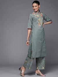 Thumbnail for Biba Women Green Floral Printed Pure Cotton Kurta with Palazzos - Distacart