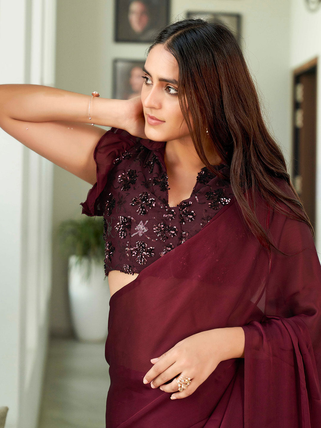 Tikhi Imli Solid Satin Saree - Distacart