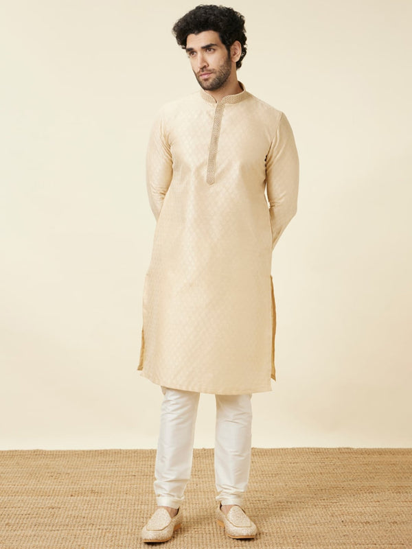 Manyavar Men Beige Regular Kurta with Pyjamas - Distacart