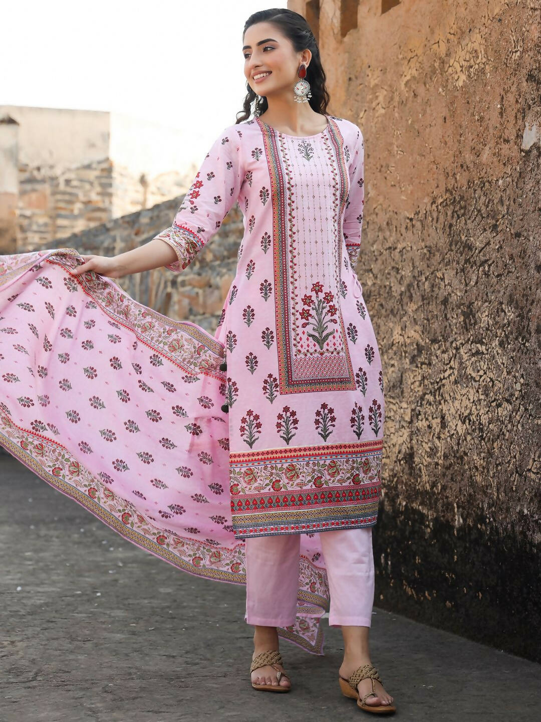 Juniper Women's Lilac Cambric Floral Placement Printed Straight Fit Kurta Sets - Distacart