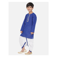 Thumbnail for Little Bansi Golden Striped Kurta and Dhoti - Royal Blue and Cream