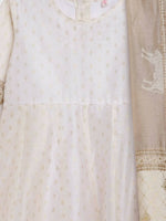 Thumbnail for Ahalyaa Off White Chanderi Anarkali Kids Kurta With Dupatta For Girls - Distacart