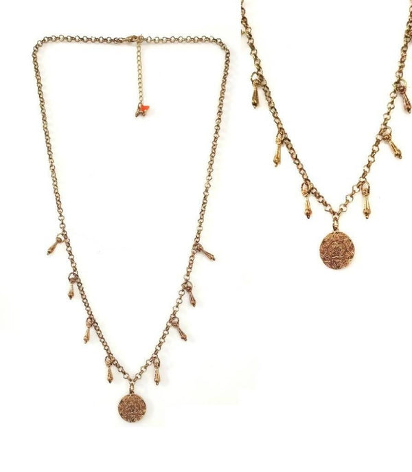 Bling Accessories Antique Brass Finish Brass Metal Coin Charm Necklace