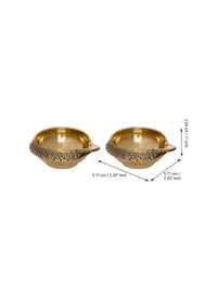 Thumbnail for eCraftIndia Set of 2 Gold-Toned Auspicious Handcrafted Brass Diya - Distacart